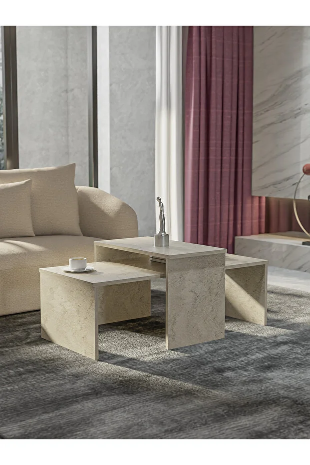 Koton 2'Li Orta sehpa | Salon Sehpası - Traverten